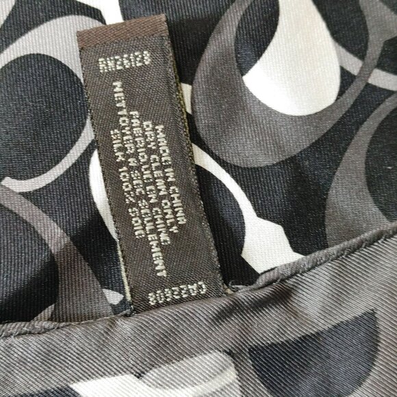 Coach Silk Logo Scarf Monogram Black White Gray Signature Designer Pattern - Picture 4 of 9